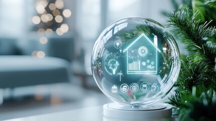 Poster - smart home crystal ball with digital interface and eco friendly landscape