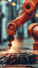 Poster - robotic arm welding metal in factory