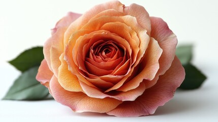 Sticker - A vibrant orange rose sits atop a white surface, surrounded by lush green leaves