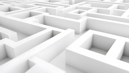 Poster - Abstract White Maze Structure with Geometric Pathways and Shadows Creating a Minimalistic and Engaging Visual Experience for Creative Projects