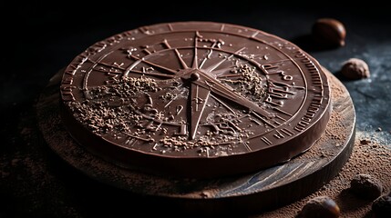 A chocolate sundial with precise edible shadows and engraved details