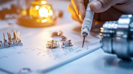 Poster - Close up of a technician s hand using soldering iron to repair an electronic circuit board