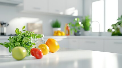 A modern kitchen featuring sustainable packaging and zero-waste groceries.