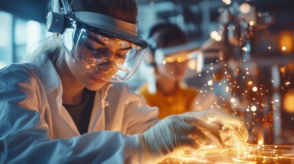 Poster - Skilled industrial worker wearing safety gear welding metal sparks in manufacturing workshop