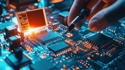 Poster - glowing microchip circuit board abstract technology background