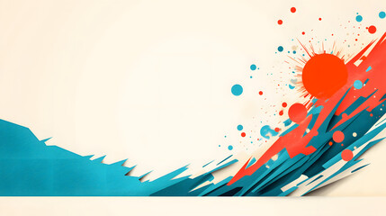 Poster - A vibrant splash of red and blue paint creates a dynamic, abstract design against a light background