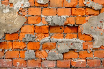 Poster - Close up of weathered orange brick wall revealing underlying structure due to decaying plaster, creating an abstract textured background
