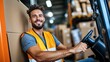 © Pinklife - A happy material handler operates a forklift in a warehouse filled with goods, highlighting the joyful side of logistics and teamwork in a busy operational environment.