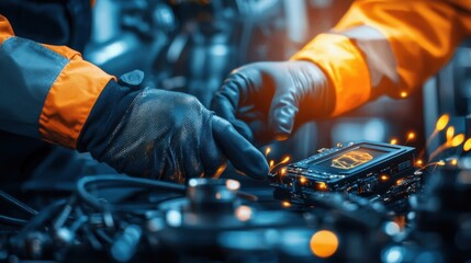 Poster - Auto Mechanic Repairing Car Engine in Garage Workshop