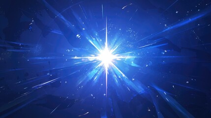 Wall Mural - A bright, radiant light source surrounded by deep blue tones, evoking a cosmic or abstract theme.