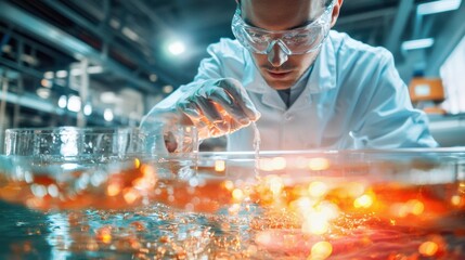Poster - Focused scientist conducting chemical experiment in modern laboratory