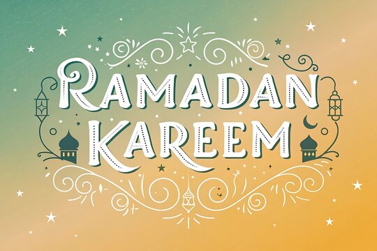 Ramadan Kareem typography lettering  greeting card with traditional Islamic elements