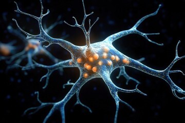 Poster - 3d representation of neuron and synapse in human brain highlighting complex neural connections and i