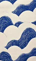 Poster - Abstract Blue and White Wave Pattern: A captivating abstract design features bold, textured blue waves flowing across a cream background, creating a mesmerizing and dynamic visual experience. 