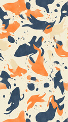 Poster - Abstract Swirls:  An organic and dynamic pattern of abstract swirls in shades of blue, orange, and cream, with a seamless and repeating design.  