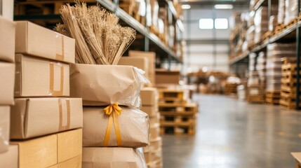 Poster - Organized Warehouse Interior with Boxes and Racks for Efficient Logistics and Distribution