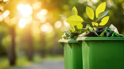 Poster - Green Plant Growing in Recycled Bin Promoting Eco Friendly Gardening and Sustainable Living