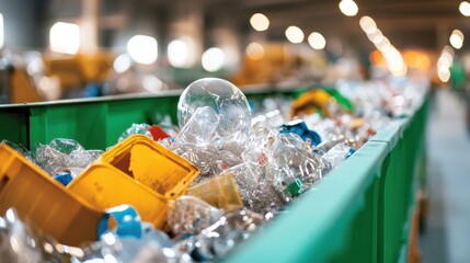 Poster - Colorful Recycling Containers and Discarded Materials in an Industrial Warehouse or Recycling Facility