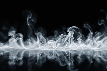 Poster - Abstract wisps of white smoke reflected on a dark glossy surface.