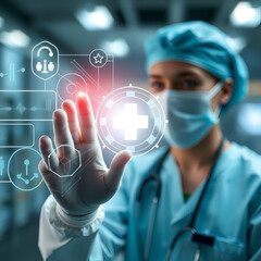 medical worker touch virtual medical revolution and advance of technology artificial intelligence,ai