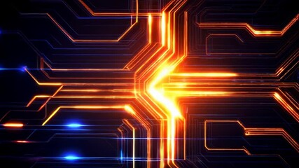 Poster - Futuristic Glowing Circuit Technology with Dynamic Orange and Blue Lines