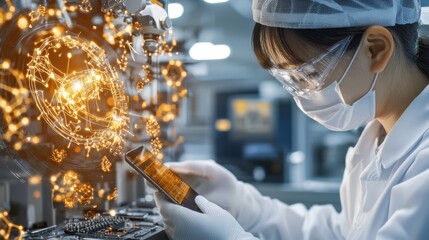 Poster - Scientist Examining Glowing Substances in a Futuristic Laboratory