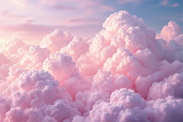 Aufkleber - Fluffy pink clouds in the sky during a vibrant sunset on a bright background.