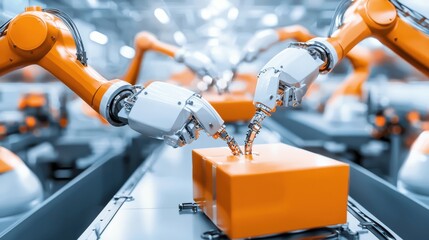 Poster - Metallic Robotic Arms Performing Precise Industrial Manufacturing