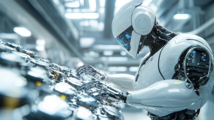 Poster - Futuristic Robot Arm Assembling Components in a High Tech Industrial Facility