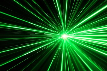 Poster - Green light beams radiating from a bright center against black background.