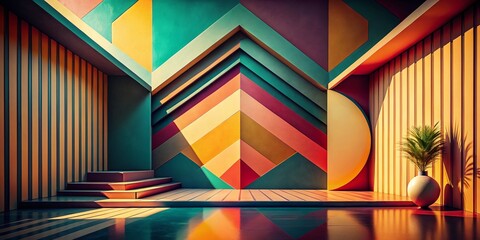 Wall Mural - Retro Abstract Geometric Shapes: Minimalist Vintage Backgrounds for Design