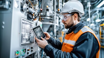 Poster - Industrial Engineer Checking Equipment and Monitoring Automation System at Factory