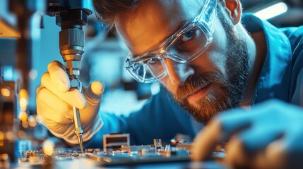 Poster - Focused Scientist Conducting Thorough Experiment in Laboratory