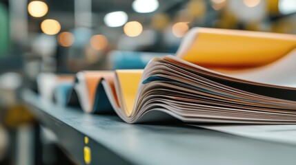 Poster - Stacks of Open Books on Desk in Focused Academic Workspace with Blurred Surroundings