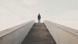 © musa - A solitary figure in a suit ascends a modern staircase under a cloudy sky, evoking contemplation