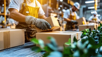 Poster - Efficient Warehouse Worker Handling Cardboard Boxes for Shipping and Logistics