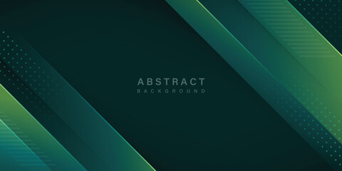 Wall Mural - geometric abstract background of modern dark green gradient diagonal line shapes with modern spots	
