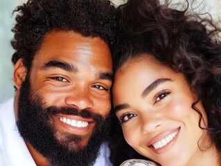 A close-up of a laughing couple perfectly embodies the essence of relationships, their shared joy radiating with every smile The soft-focus background enhances the intimate connection, highlighting