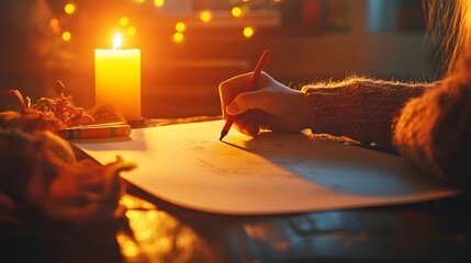 Poster - A child drawing with a single crayon on a blank sheet of paper, the room sparsely decorated with soft light falling on their workspace