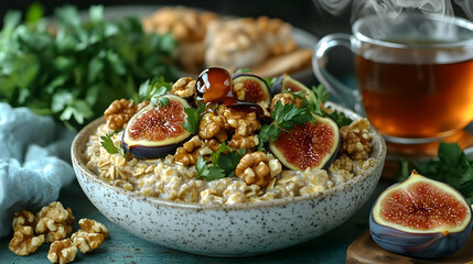 Poster - Warm Oatmeal with Figs, Walnuts, and Honey for a Cozy Breakfast