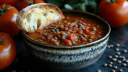 Poster - Aromatic Lentil and Tomato Soup with Crusty Bread