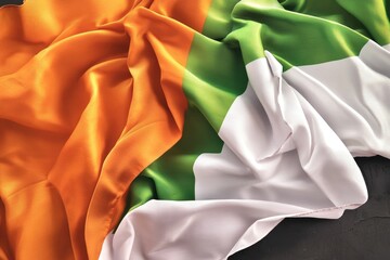 Wall Mural - A green, white, and orange tri-color flag resting on a table