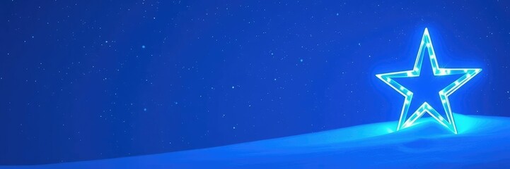 Wall Mural - a majestic blue star shining brightly against a snowy white backdrop, blue star, starry night