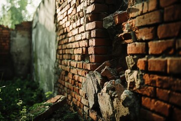 Sticker - A worn-out brick wall with a hole in it, perfect for representing damage or decay