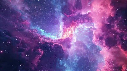 Wall Mural - A vibrant cosmic scene depicting colorful nebulae and stars in deep space.