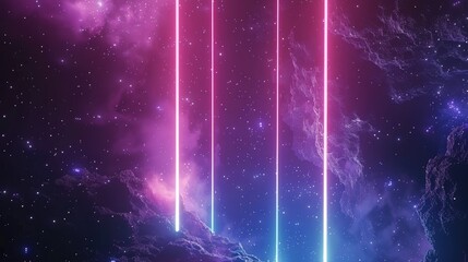 Wall Mural - A cosmic scene featuring vibrant neon beams against a starry backdrop.