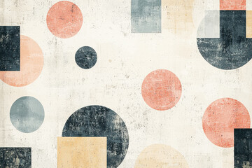 Poster - Scandinavian minimalist pattern with abstract shapes in soft pastel tones on textured beige backdrop creating a calming aesthetic