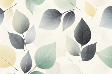 Poster - Scandinavian minimalist pattern with abstract leaf shapes in soft neutral tones for calming design aesthetics