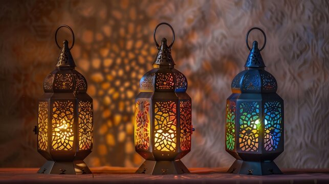Islamic greeting card Eid Mubarak for Muslim holiday, festival celebration concept. Eid-Ul-Adha.Arabic Ramadan Lantern Decorative Lantern