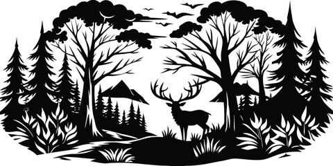  Vector silhouette shadow of forest scene